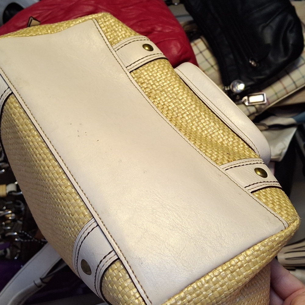 EUC COACH VINTAGE STRAW & LEATHER BUCKLE LARGE TOTE 2005 - Picture 3 of 6